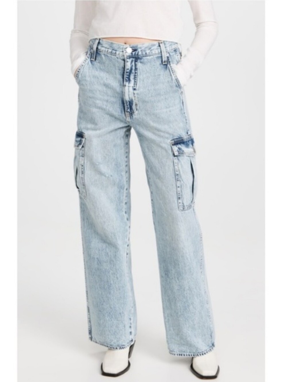AMO Maya Cargo Pant Jeans Wide Leg Tenderness Acid Wash Size 29